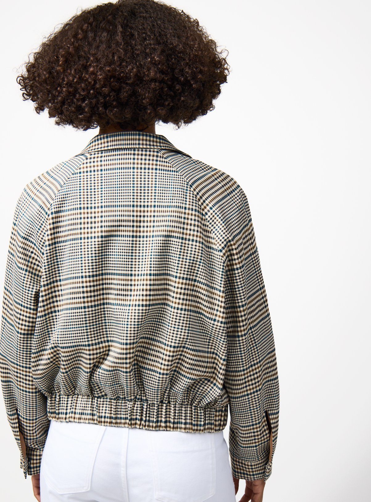 Neutral Check Print Funnel Neckline Bomber Jacket 14 - Image 4 thumbnail